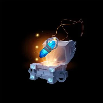 Magic blue crystal with chest, 3D vector on a dark background with magical イラスト素材
