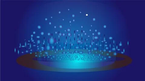 Magic blue glowing particles ,liquid and bright glisten. Science fiction. b.. Stock Illustration