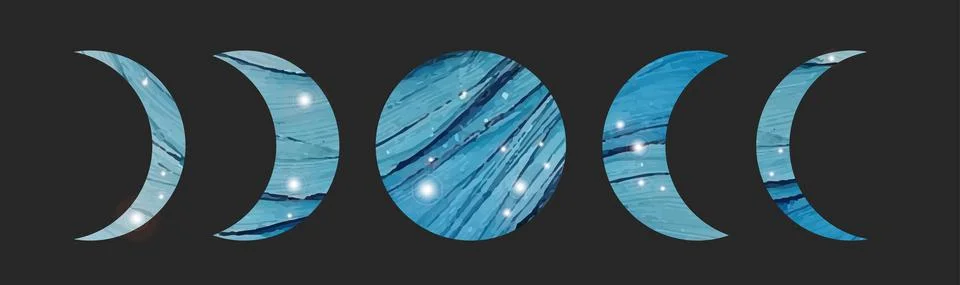 Magic blue moon phases vector design set. Ilustração Stock