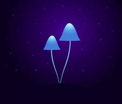 Magic blue mushrooms glowing in the dark. Vector illustration. Stock Illustration