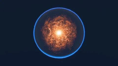 Magic blue sphere with moving orange red energy inside. Seamless loop animation Stock Footage 125947658