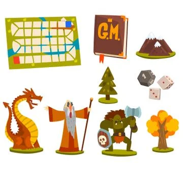 Magic board game elements set, fantastic fairytale characters, landscape 스톡 일러스트