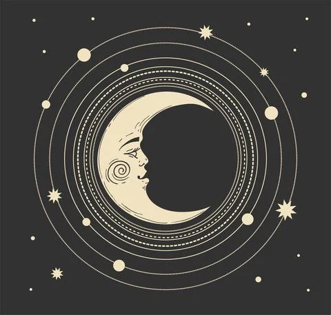 Magic boho card with moon. Celestial illustration for astrology with a crescent Illustrazione stock