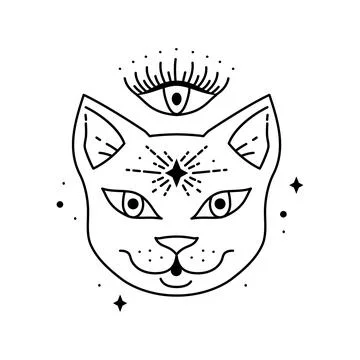 Magic boho cat symbol. Gypsy sacred element and sign boho style. Stock Illustration