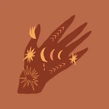 Magic boho moon hand terracotta vector illustration Illustrazione stock