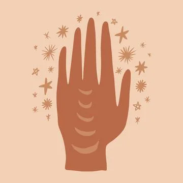 Magic boho moon hand terracotta vector illustration Stock Illustration