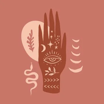 Magic boho moon hand terracotta vector illustration イラスト素材