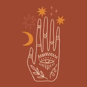Magic boho moon hand terracotta vector illustration イラスト素材