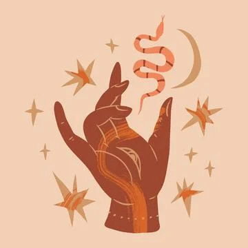 Magic boho moon hand terracotta vector illustration イラスト素材