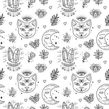 Magic boho symbols seamless pattern. Backdrop of gypsy sacred elements Stock Illustration