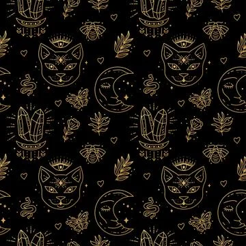 Magic boho symbols seamless pattern. Backdrop of gypsy sacred elements 库存插图