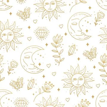 Magic boho symbols seamless pattern. Backdrop of gypsy sacred elements Illustrazione stock