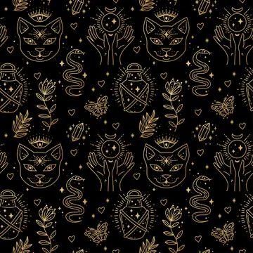 Magic boho symbols seamless pattern. Backdrop of gypsy sacred elements Illustrazione stock