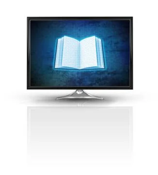 Magic book on blue new modern screen isolated on white illustration Stock Illustration