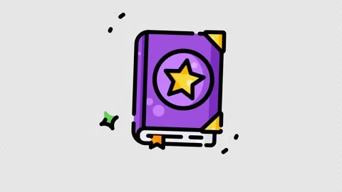 Magic book featuring a purple spell cover with golden stars and bookmarks Stockbeeldmateriaal 345379353