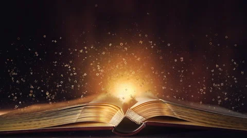 Magic book with light sparkles and shine. Fairy tale book with open pages Stock Footage 282743884