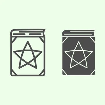 Magic book line and solid icon. Witch astrology spellbook with star outline 스톡 일러스트