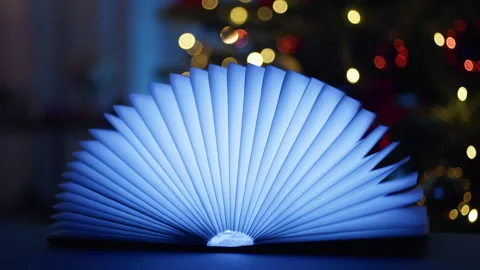 Magic book opens under the Christmas tree Stock Footage 256660090