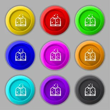 Magic Book sign icon. Open book symbol. Set of colored buttons. Vector Stock Illustration