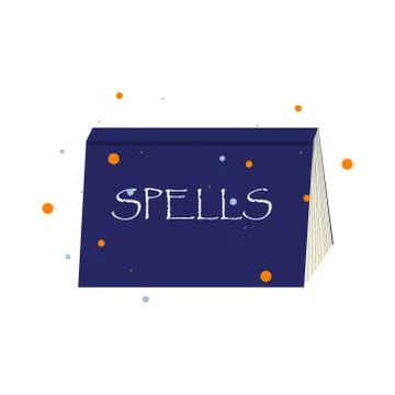 Magic book with text spells on it, stock vector illustration. Stock Illustration