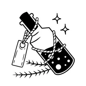 Magic bottle. Esoteric alchemy and glass elixir poison. Mystery chemistry d.. Stock Illustration