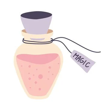 Magic Bottle. Glass flask. Magic potion. Bottle liquid potion magic elixir. S Stock Illustration