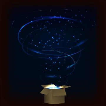 Magic box. Magic box with tornado fireworks. Magic box with circular plasma e Stock Illustration