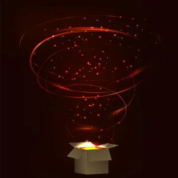 Magic box. Magic box with tornado fireworks. Magic box with circular plasma e Stock Illustration