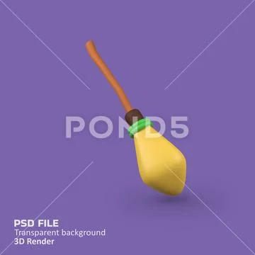 Magic broom isolated 3d render icon illustration PSD Template