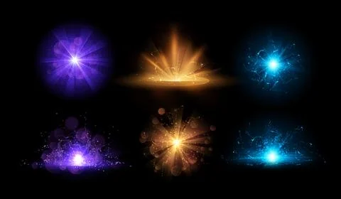 Magic burst, glow sparkling effect vector set, bright star dust sparks in Stock Illustration