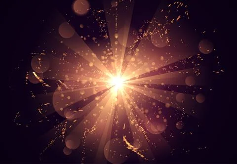 Magic burst, orange glow sparkling vector effect, bright star dust sparks in Stock Illustration