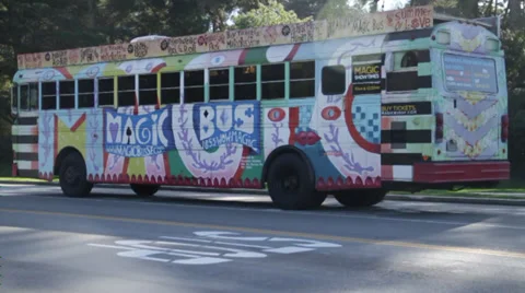 The Magic bus is standing on the road San Francisco Site Seeing Tour  Stock Footage 35442451