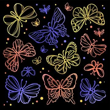 MAGIC BUTTERFLIES Openwork Insect Sketch Vector Collection Illustrazione stock
