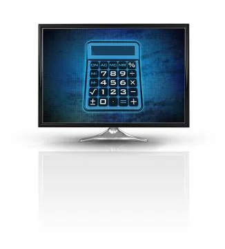 Magic calculator on blue new modern screen isolated on white illustration Stockillustratie