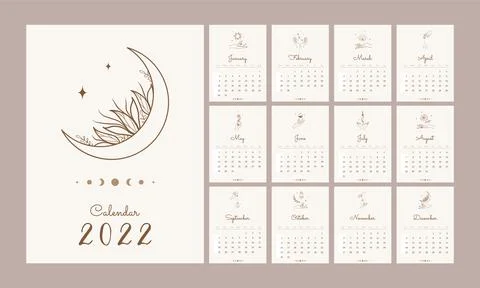 Magic calendar 2022. Template with hands and celestial elements. Abstract イラスト素材
