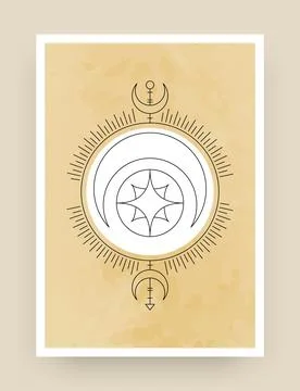 Magic card. Tarot cover. Boho notebook design. Print graphic. Sun and star Illustrazione stock