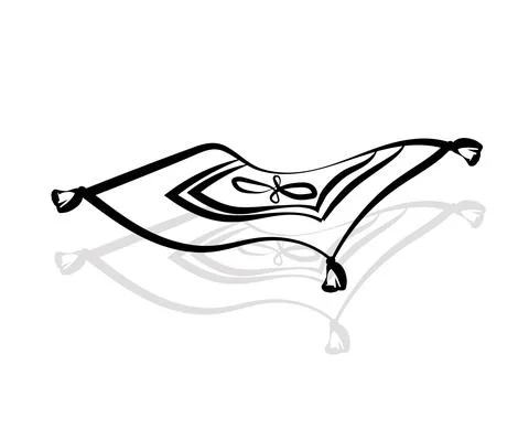 Magic carpet flying on a white background. Silhouette. Vector Stock Illustration