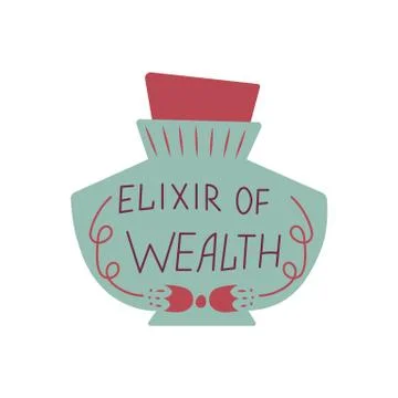 Magic cartoon bottle of wealth elixir. Vector illustrations of magic wealth Stock Illustration