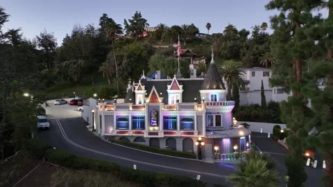 Magic Castle Aerial at Night Stock Footage 263695231