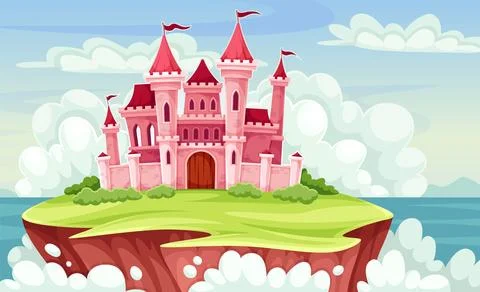 Magic castle on island Stock Illustration