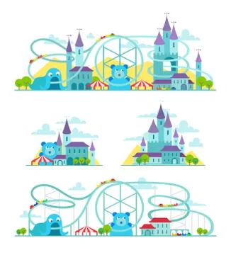 Magic castle roller coaster. Amusement park Stock Illustration