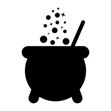 Magic Cauldron with Bubbles and Stars Silhouette. Vector Illustration Stock Illustration
