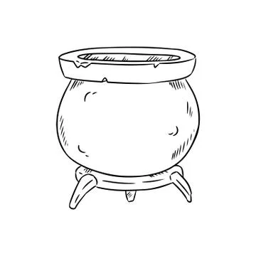 Magic cauldron doodle sketch. Hand drawn wiccan design. Alchemy, potions symb Stock Illustration