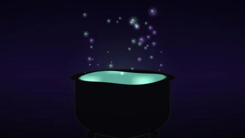 Magic Cauldron with Glowing Bubbles and Magic Potions Animation Video stock 347650483