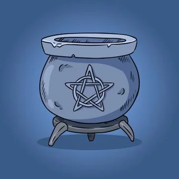 Magic cauldron with pentagram doodle. Hand drawn wiccan design Stock Illustration