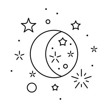 Magic celestial body moon and stars. Line art style. Stock Illustration