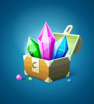 Magic chest with precious stone crystals 스톡 일러스트