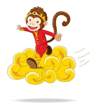 Magic Chinese Monkey flying on a floating golden cloud Stock Illustration