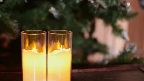 Magic Christmas atmosphere with candles and fir tree , romantic still life. Stock Footage 294320109