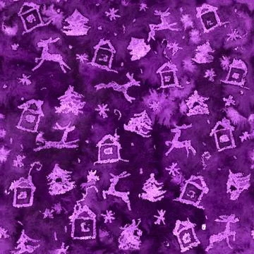 Magic christmas blue or violet seamless background pattern with deer Stock Illustration